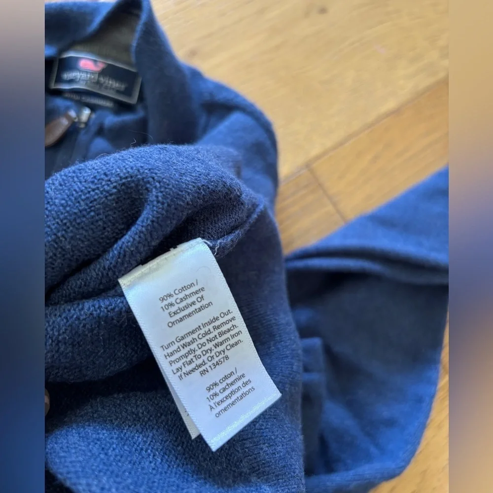 Vineyard vines cotton and cashmere blend half zip sweater mens small blue